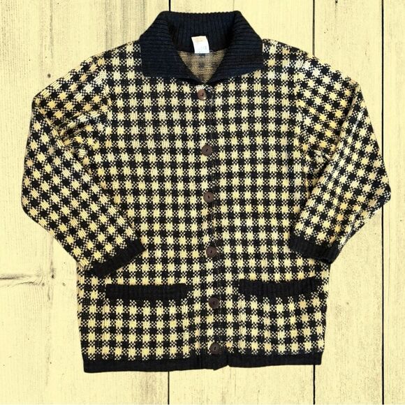 Vintage gingham button up knit cardigan with collar - Picture 7 of 11